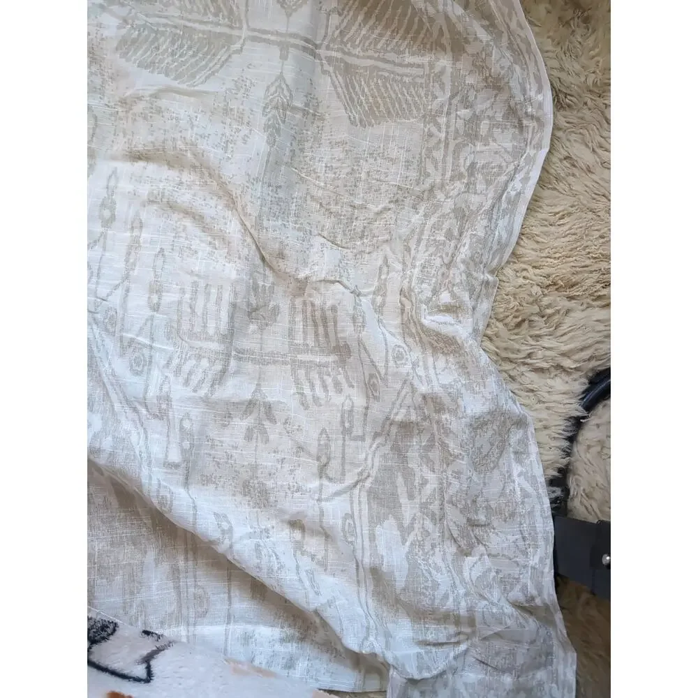 West Elm Ikat Curtain Panels 48 x 108 Set of 2 Green Tan Cream Cotton Sheer Tab